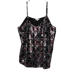 Peach Sequin Triangle Tank Top Size 2X Black Red Pink Silver Concert Event Fair
